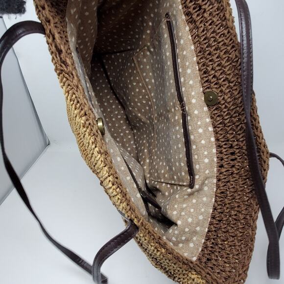 Lucky Brand Large  Woven tote bag with leather handles Great condition - Picture 5 of 12